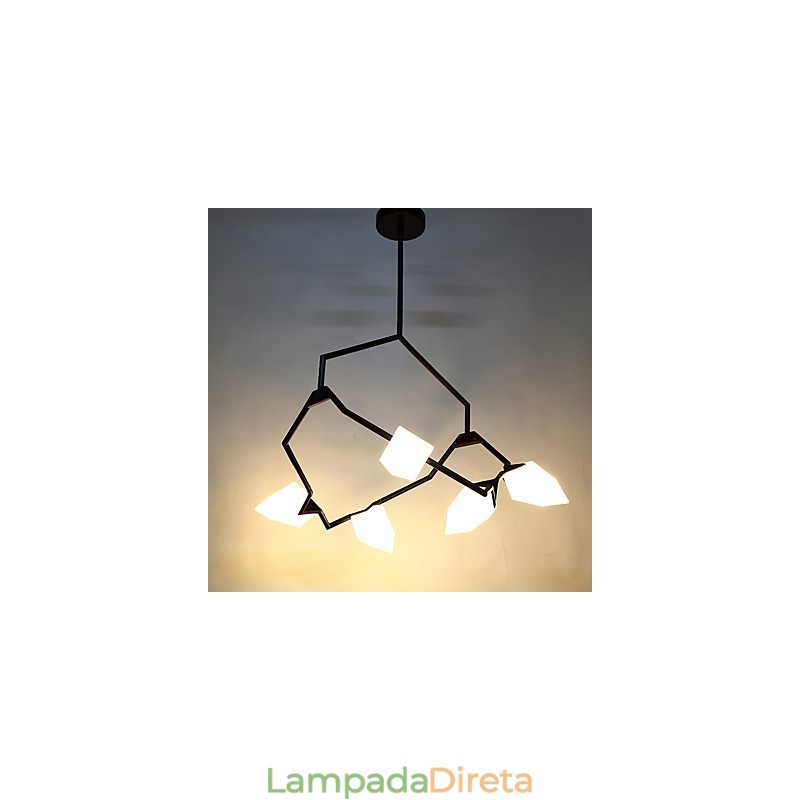 Cinco postes de luz modernos de metal com lustre de vidro pêssego, luminária pendente para decoração de cantina