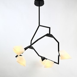 Cinco postes de luz modernos de metal com lustre de vidro pêssego, luminária pendente para decoração de cantina