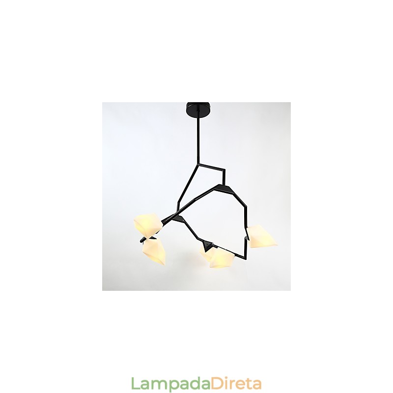 Cinco postes de luz modernos de metal com lustre de vidro pêssego, luminária pendente para decoração de cantina
