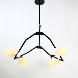 Cinco postes de luz modernos de metal com lustre de vidro pêssego, luminária pendente para decoração de cantina
