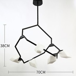 Cinco postes de luz modernos de metal com lustre de vidro pêssego, luminária pendente para decoração de cantina