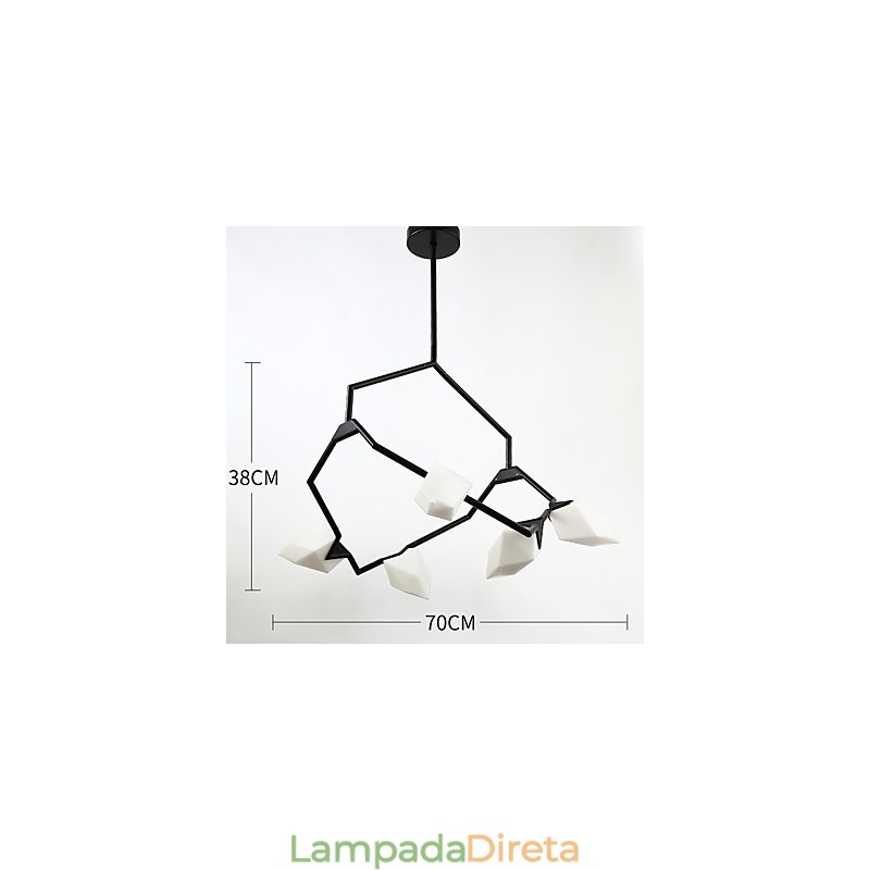 Cinco postes de luz modernos de metal com lustre de vidro pêssego, luminária pendente para decoração de cantina