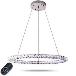 Luminária pendente de cristal moderna em forma de anel, lustre de cristal moderno, luminária de teto interna, luminária regulável com controle remoto