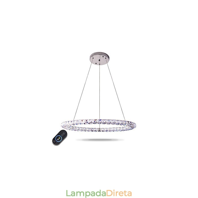 Luminária pendente de cristal moderna em forma de anel, lustre de cristal moderno, luminária de teto interna, luminária regulável com controle remoto
