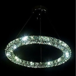 Luminária pendente de cristal moderna em forma de anel, lustre de cristal moderno, luminária de teto interna, luminária regulável com controle remoto