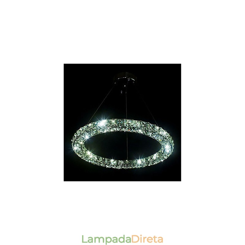Luminária pendente de cristal moderna em forma de anel, lustre de cristal moderno, luminária de teto interna, luminária regulável com controle remoto