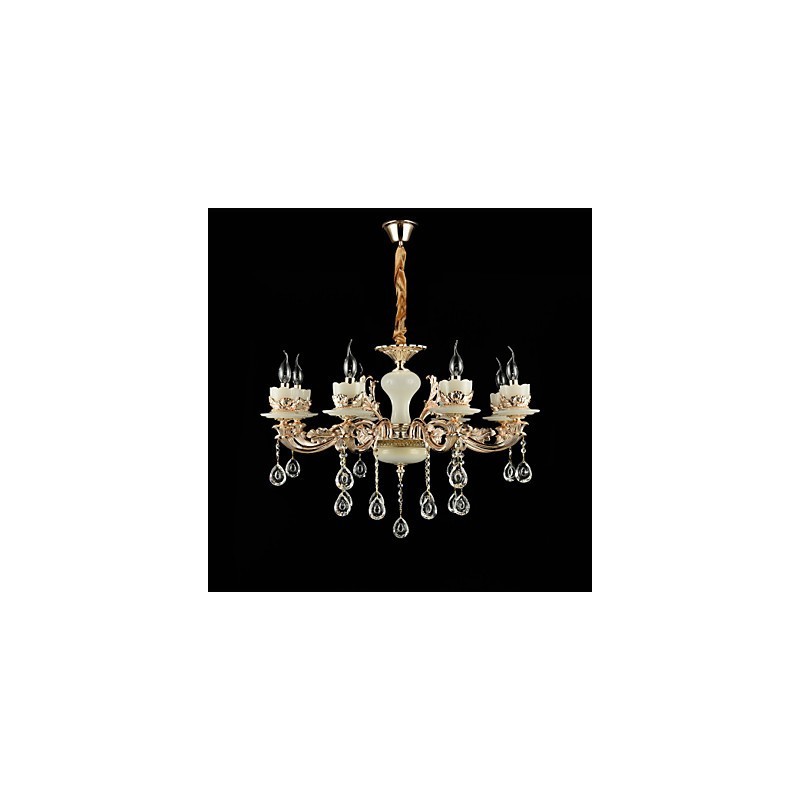 Recurso de liga de zinco clássico tradicional para lustre de metal estilo mini cristal com 8 lâmpadas