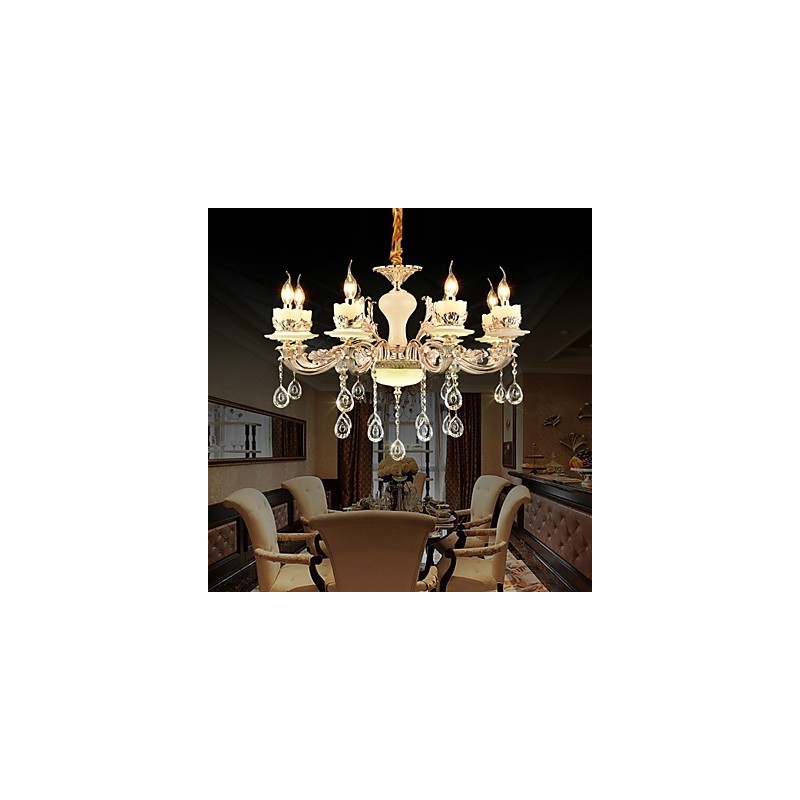 Recurso de liga de zinco clássico tradicional para lustre de metal estilo mini cristal com 8 lâmpadas