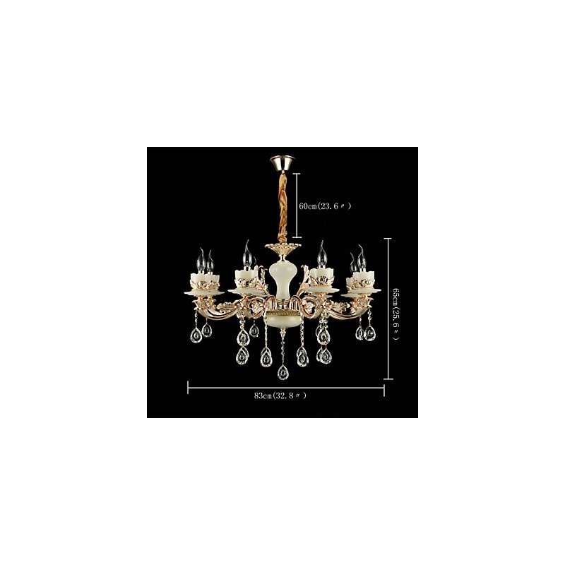 Recurso de liga de zinco clássico tradicional para lustre de metal estilo mini cristal com 8 lâmpadas