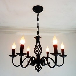 Lustre artístico chique e moderno para ambientes internos com 6 lâmpadas de metal estilo vela