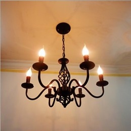 Lustre artístico chique e moderno para ambientes internos com 6 lâmpadas de metal estilo vela