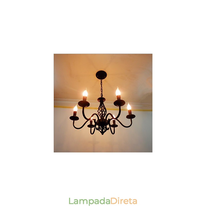 Lustre artístico chique e moderno para ambientes internos com 6 lâmpadas de metal estilo vela