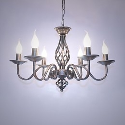Lustre artístico chique e moderno para ambientes internos com 6 lâmpadas de metal estilo vela