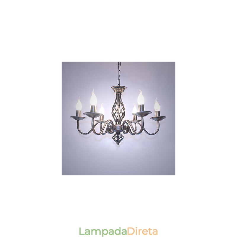 Lustre artístico chique e moderno para ambientes internos com 6 lâmpadas de metal estilo vela