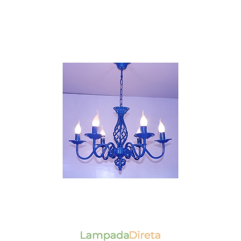 Lustre artístico chique e moderno para ambientes internos com 6 lâmpadas de metal estilo vela