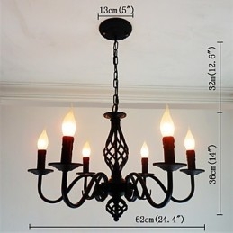 Lustre artístico chique e moderno para ambientes internos com 6 lâmpadas de metal estilo vela