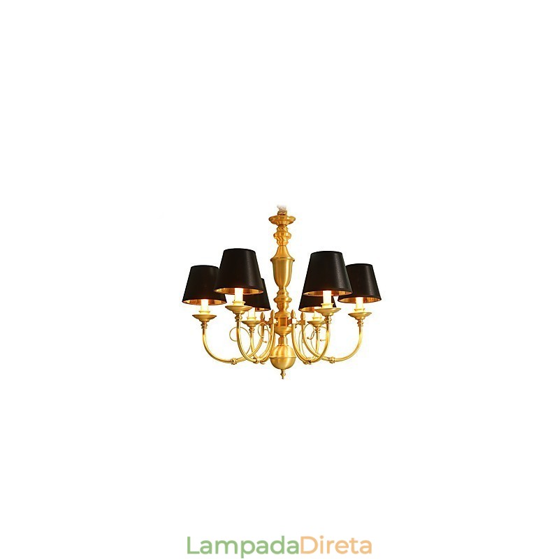 Lustre Tradicional Clássico Country Latão Recurso para Mini Estilo Metal 6 Lâmpadas
