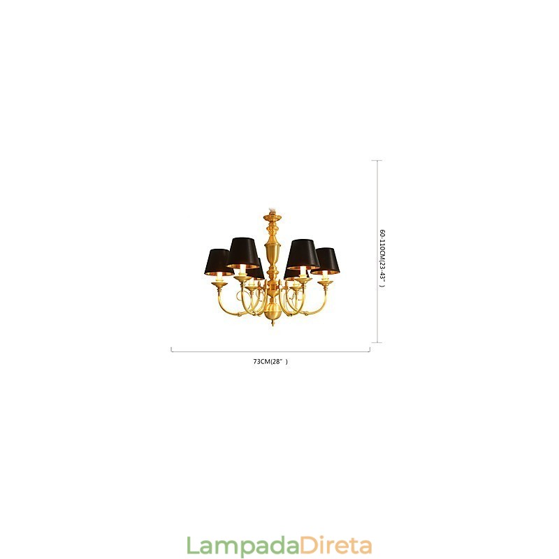 Lustre Tradicional Clássico Country Latão Recurso para Mini Estilo Metal 6 Lâmpadas
