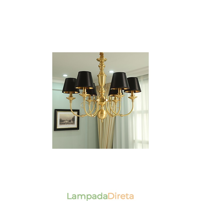 Lustre Tradicional Clássico Country Latão Recurso para Mini Estilo Metal 6 Lâmpadas