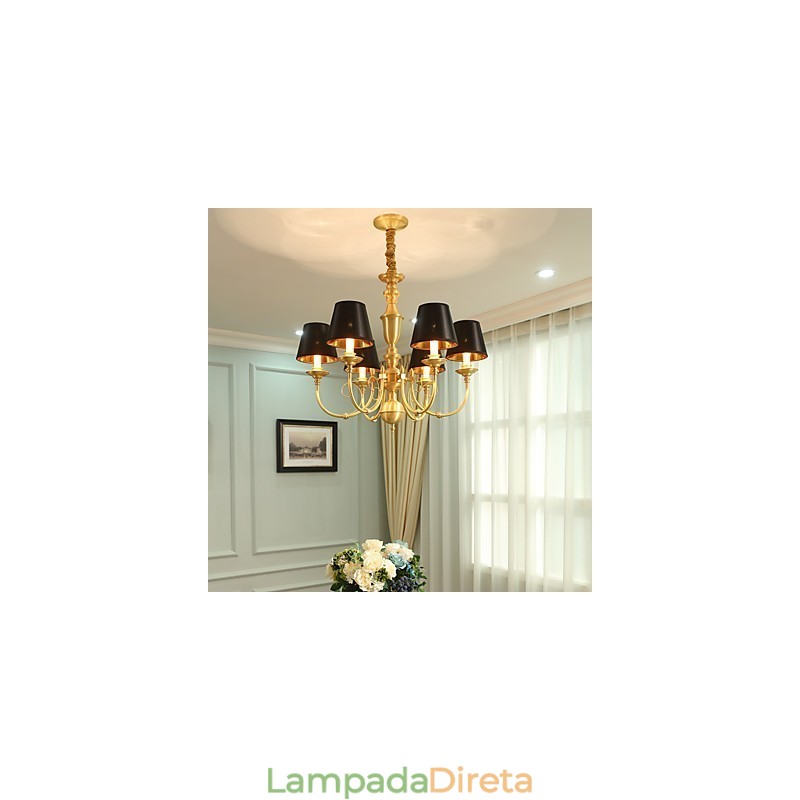 Lustre Tradicional Clássico Country Latão Recurso para Mini Estilo Metal 6 Lâmpadas