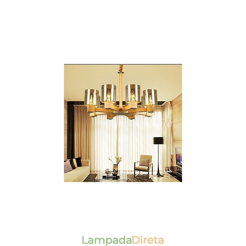 Luminária pendente fashion Mesa Madeira Tampa de vidro