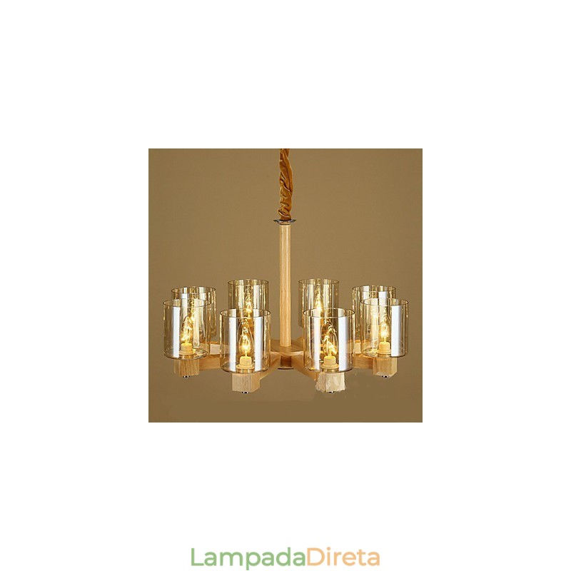 Luminária pendente fashion Mesa Madeira Tampa de vidro