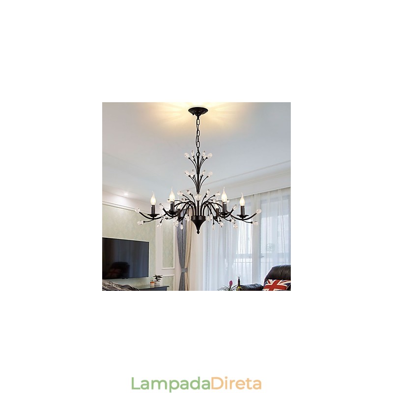 Lustre de cristal com 6 luzes, moderno, contemporâneo, tradicional, clássico, vintage, retrô, pintura country, recurso