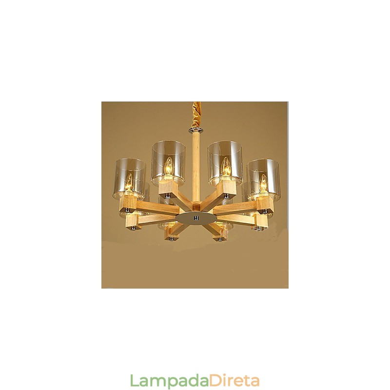 Luminária pendente fashion Mesa Madeira Tampa de vidro