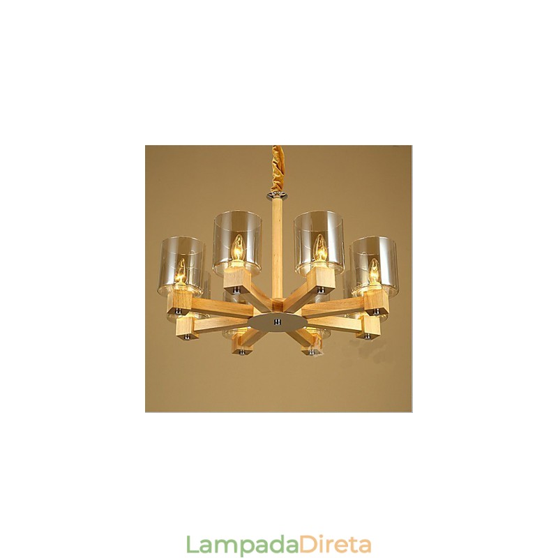 Luminária pendente fashion Mesa Madeira Tampa de vidro