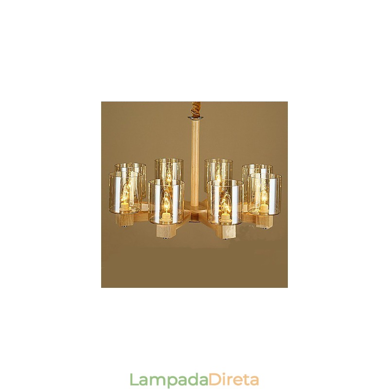 Luminária pendente fashion Mesa Madeira Tampa de vidro