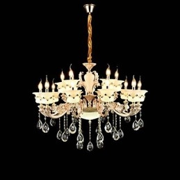 Recurso de liga de zinco clássico tradicional para estilo mini cristal metal jardim interno 15 lâmpadas lustre