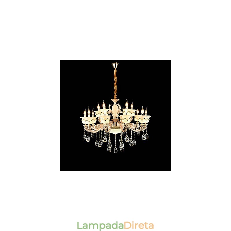 Recurso de liga de zinco clássico tradicional para estilo mini cristal metal jardim interno 15 lâmpadas lustre