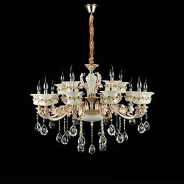 Recurso de liga de zinco clássico tradicional para estilo mini cristal metal jardim interno 15 lâmpadas lustre
