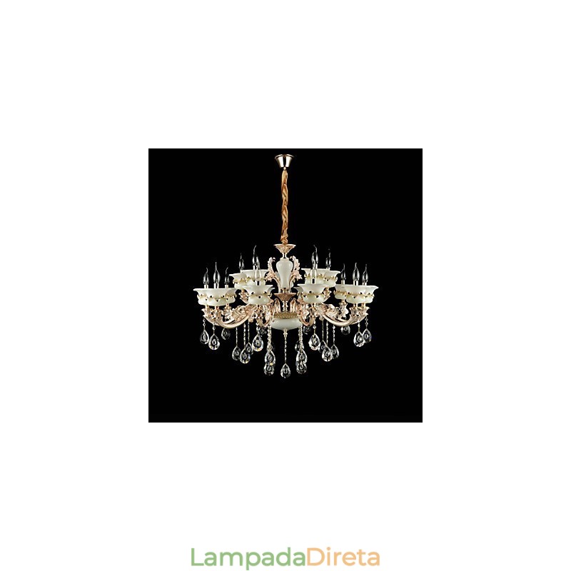 Recurso de liga de zinco clássico tradicional para estilo mini cristal metal jardim interno 15 lâmpadas lustre