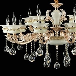 Recurso de liga de zinco clássico tradicional para estilo mini cristal metal jardim interno 15 lâmpadas lustre
