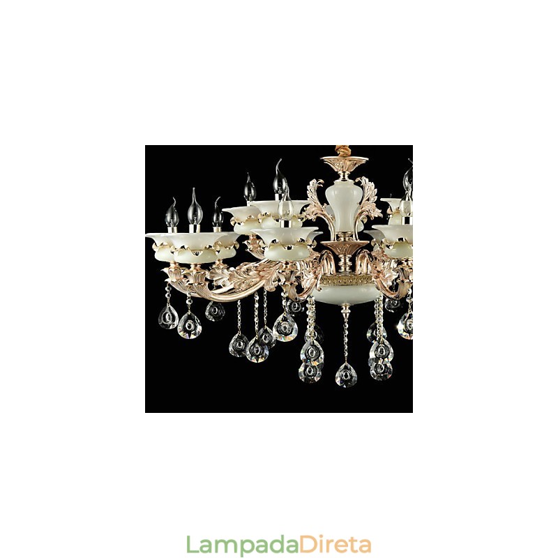 Recurso de liga de zinco clássico tradicional para estilo mini cristal metal jardim interno 15 lâmpadas lustre