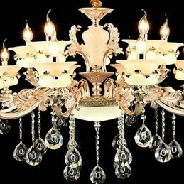 Recurso de liga de zinco clássico tradicional para estilo mini cristal metal jardim interno 15 lâmpadas lustre