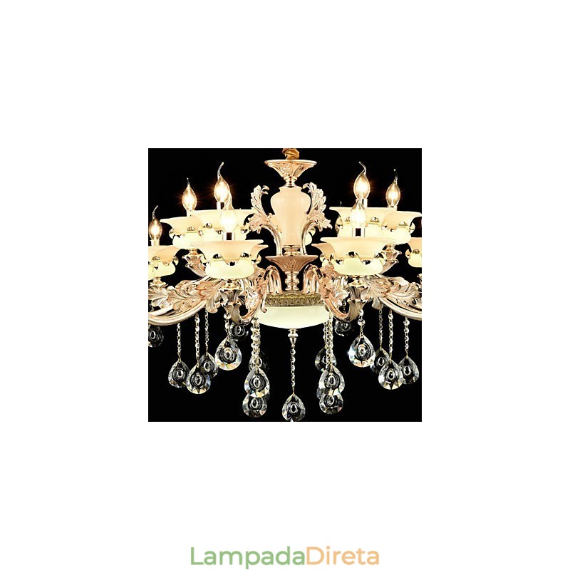 Recurso de liga de zinco clássico tradicional para estilo mini cristal metal jardim interno 15 lâmpadas lustre