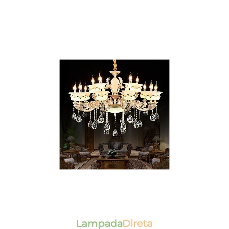 Recurso de liga de zinco clássico tradicional para estilo mini cristal metal jardim interno 15 lâmpadas lustre