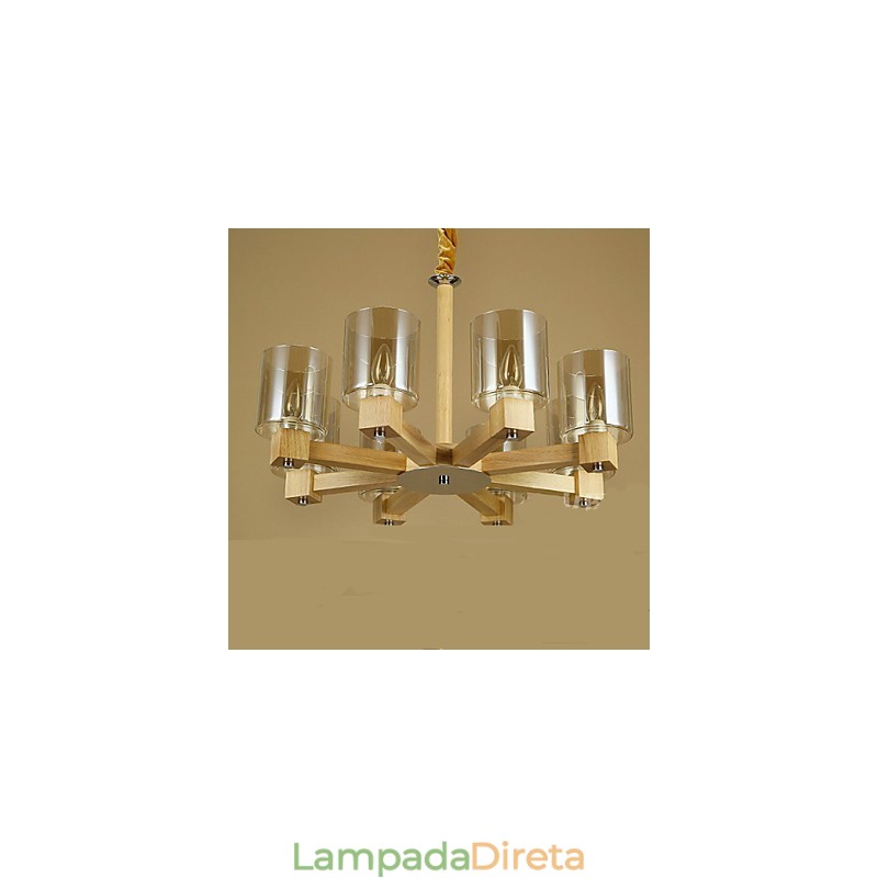 Luminária pendente fashion Mesa Madeira Tampa de vidro
