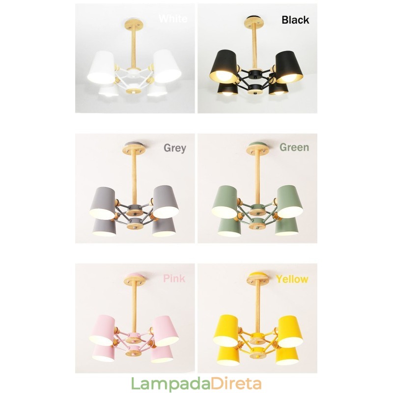 4 Luz Multi Cores Macaron Madeira Vintage Pintura Característica Lustre de Metal