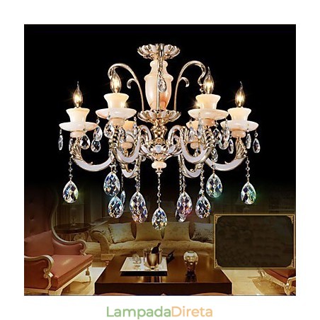 Luminária pendente de cristal jade de alta qualidade europeia Luminária pendente de liga de zinco com atmosfera Luminária pendente de cristal de vela Luminária pendente de cristal jade de alta qualidade europeia Luminária pendente de liga de zinco com atmosfera Luminária pendente de cristal de vela