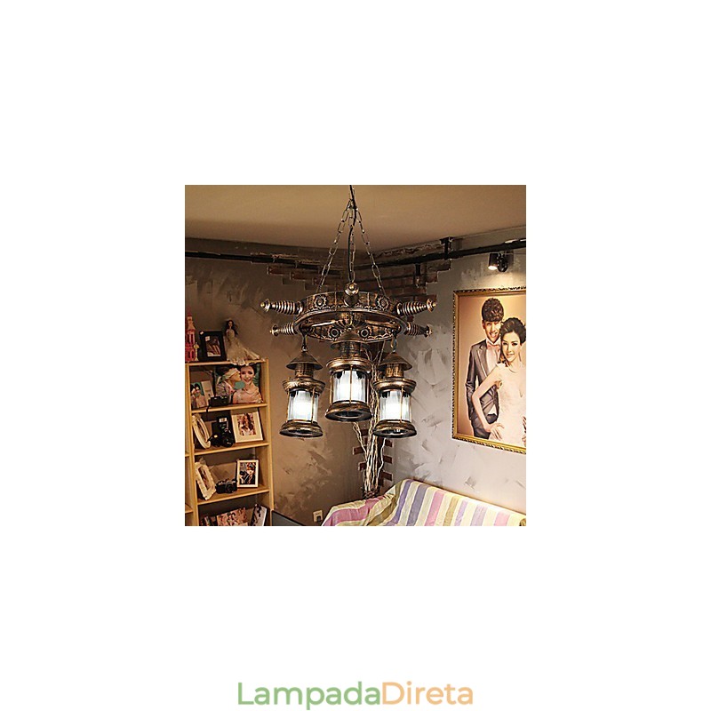 Lustre de metal rústico estilo chalé vintage retrô country globo pintura característica para designers de estilo mini