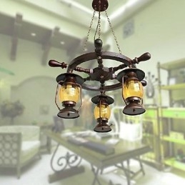 Lustre de bambu de madeira com pintura retrô