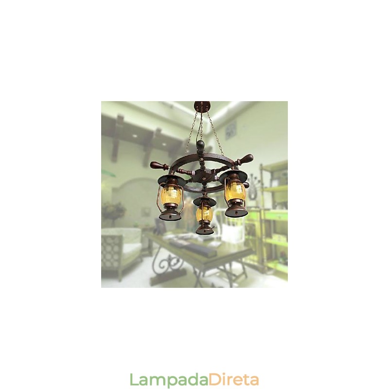Lustre de bambu de madeira com pintura retrô