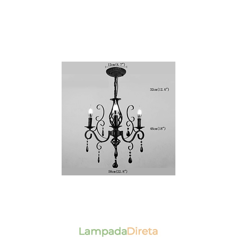 Lâmpada de cristal 3 luzes modernas e simples, iluminação inovadora