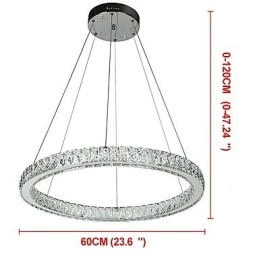 Luminária pendente de teto com anel regulável, lustre moderno, iluminação interna, lâmpada com controle remoto