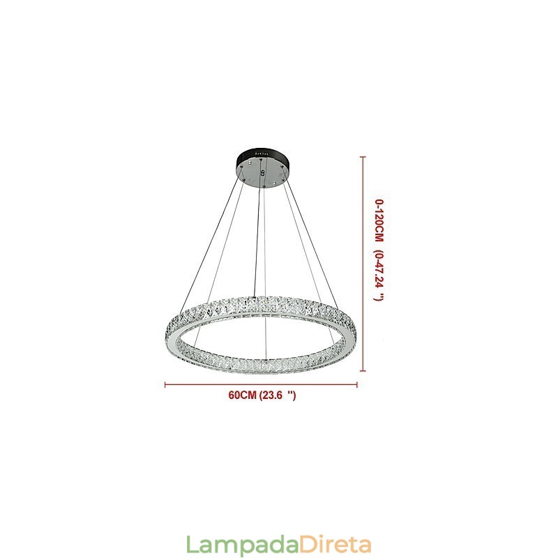 Luminária pendente de teto com anel regulável, lustre moderno, iluminação interna, lâmpada com controle remoto