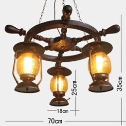 Lustre de bambu de madeira com pintura retrô