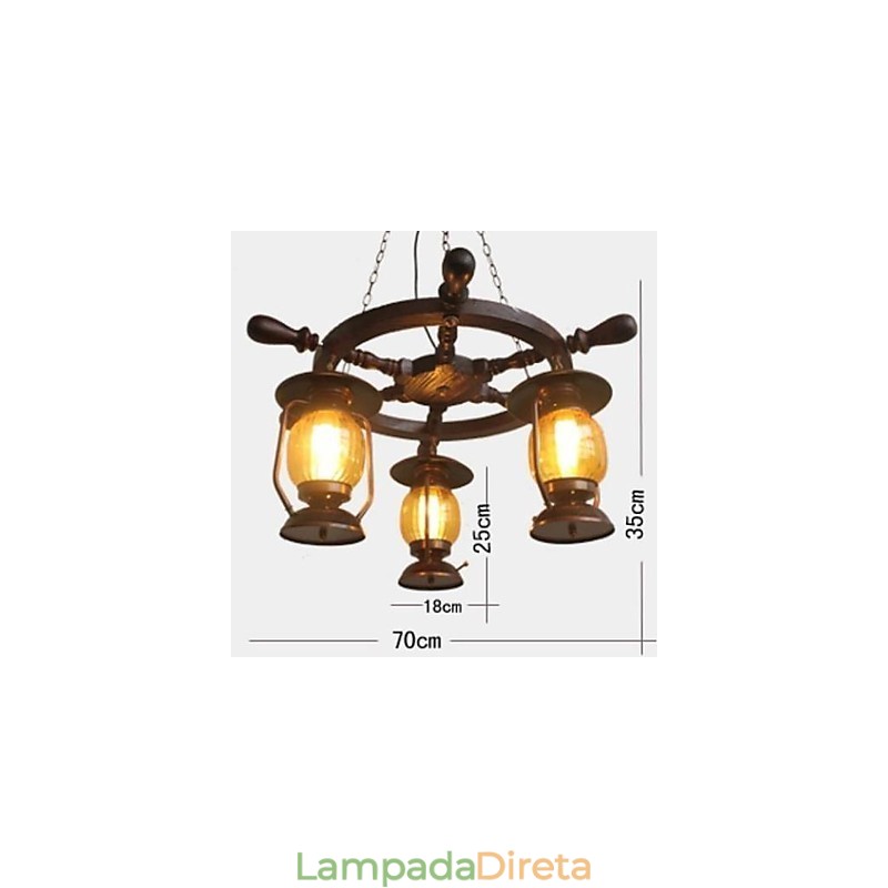 Lustre de bambu de madeira com pintura retrô